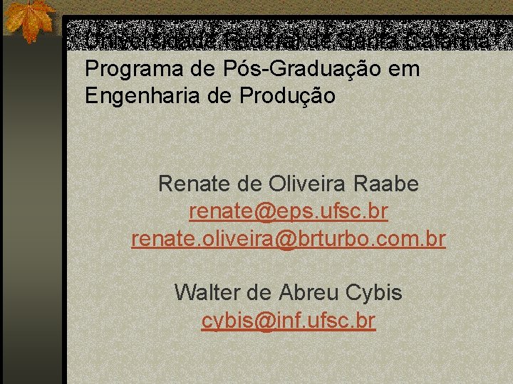 Universidade Federal de Santa Catarina Programa de Pós-Graduação em Engenharia de Produção Renate de