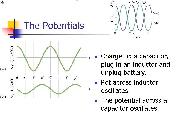 The Potentials n n n Charge up a capacitor, plug in an inductor and