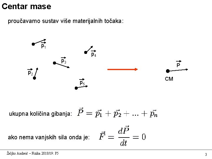 Centar mase proučavamo sustav više materijalnih točaka: p 1 p 4 p 3 P