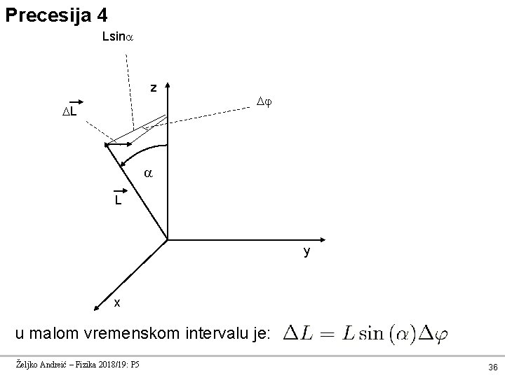 Precesija 4 Lsin z L L y x u malom vremenskom intervalu je: Željko