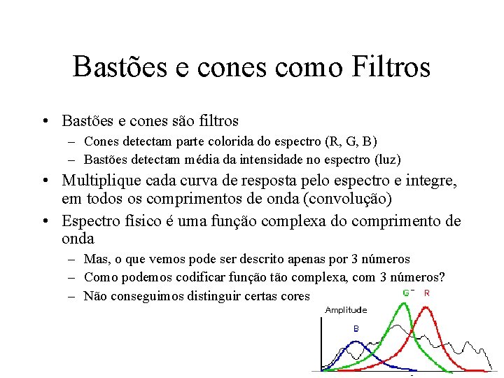 Bastões e cones como Filtros • Bastões e cones são filtros – Cones detectam