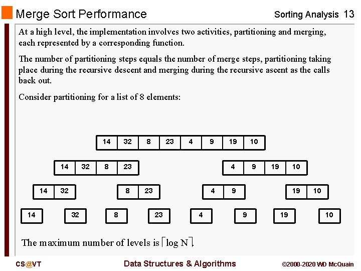 Merge Sort Performance Sorting Analysis 13 At a high level, the implementation involves two Merge Sort Performance Sorting Analysis 13 At a high level, the implementation involves two