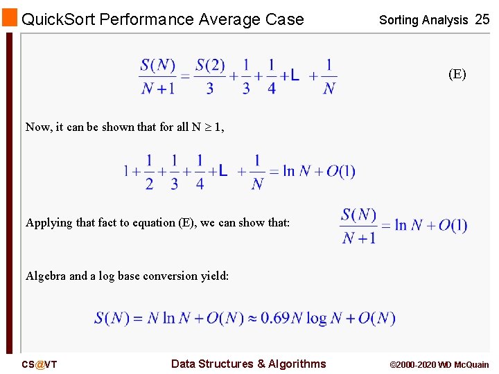 Quick. Sort Performance Average Case Sorting Analysis 25 (E) Now, it can be shown Quick. Sort Performance Average Case Sorting Analysis 25 (E) Now, it can be shown