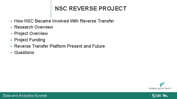 NSC REVERSE PROJECT • • • How NSC Became Involved With Reverse Transfer Research