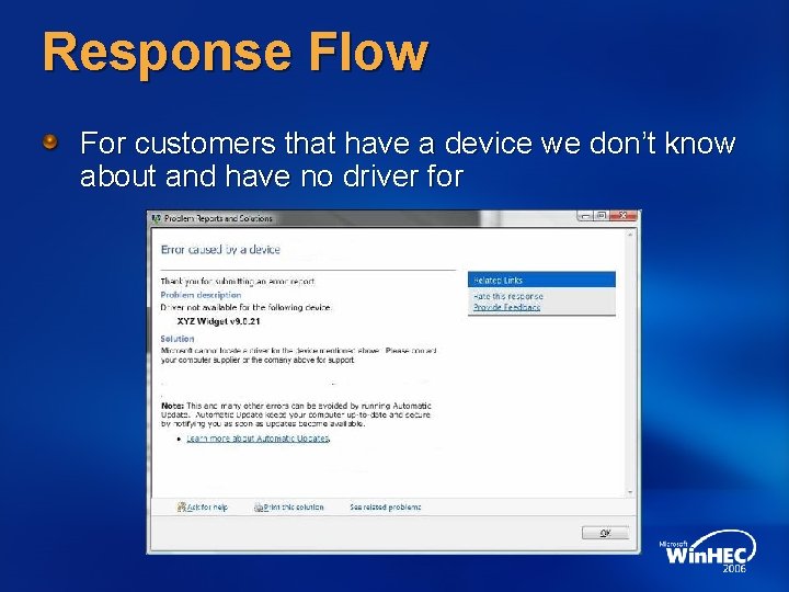 Response Flow For customers that have a device we don’t know about and have