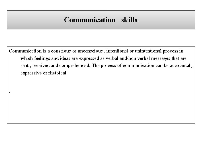 Communication skills Communication is a conscious or unconscious , intentional or unintentional process in