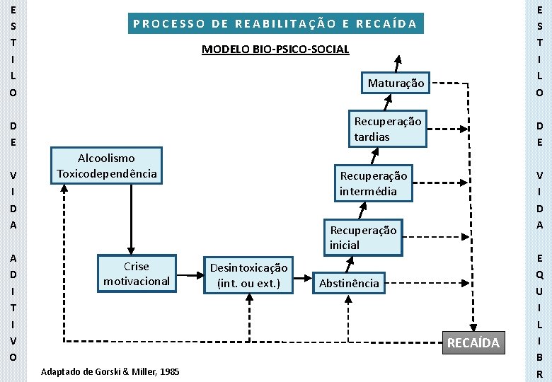 E S T I L O PROCESSO DE REABILITAÇÃO E RECAÍDA MODELO BIO-PSICO-SOCIAL Maturação