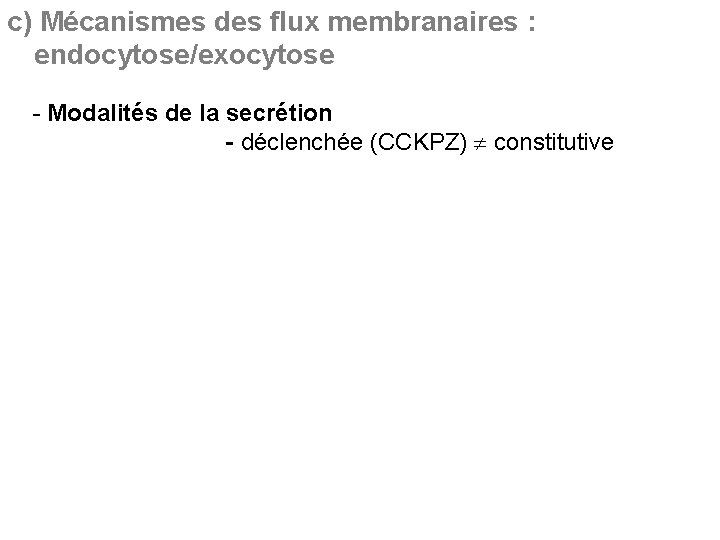 c) Mécanismes des flux membranaires : endocytose/exocytose - Modalités de la secrétion - déclenchée