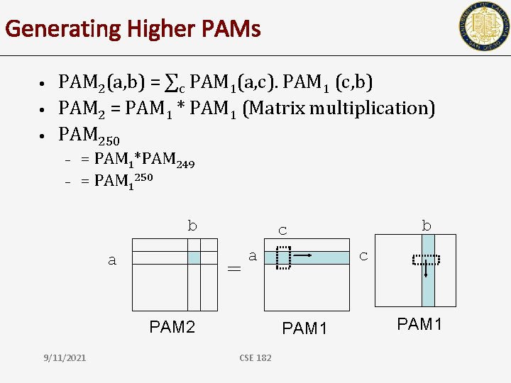 Generating Higher PAMs • • • PAM 2(a, b) = ∑c PAM 1(a, c).