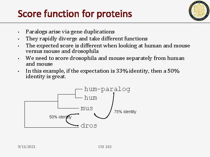 Score function for proteins • • • Paralogs arise via gene duplications They rapidly