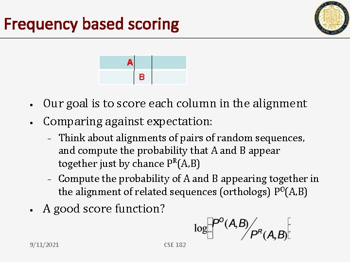 Frequency based scoring A B • • Our goal is to score each column