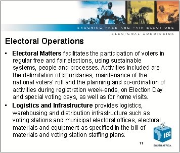 Electoral Operations • Electoral Matters facilitates the participation of voters in regular free and