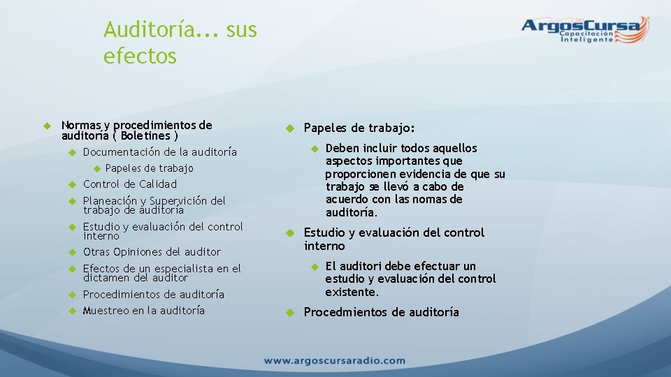 Auditoría. . . sus efectos Normas y procedimientos de auditoría ( Boletines ) Papeles