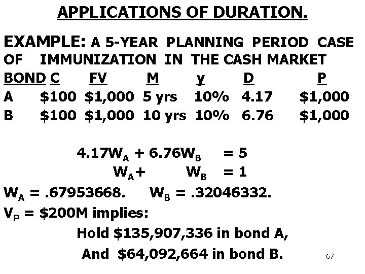 APPLICATIONS OF DURATION. EXAMPLE: A 5 -YEAR PLANNING PERIOD CASE OF IMMUNIZATION IN BOND