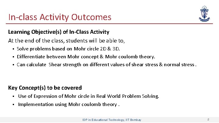 In class Activity Outcomes Learning Objective(s) of In-Class Activity At the end of the