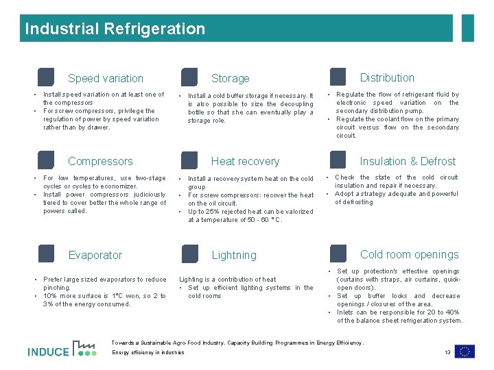 Industrial Refrigeration Speed variation Storage • Install speed variation on at least one of