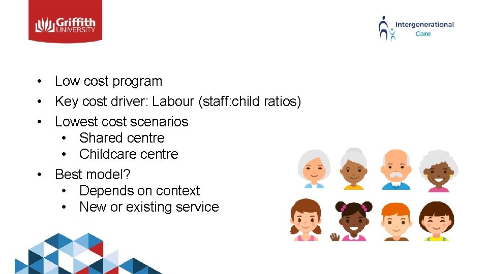  • Low cost program • Key cost driver: Labour (staff: child ratios) •