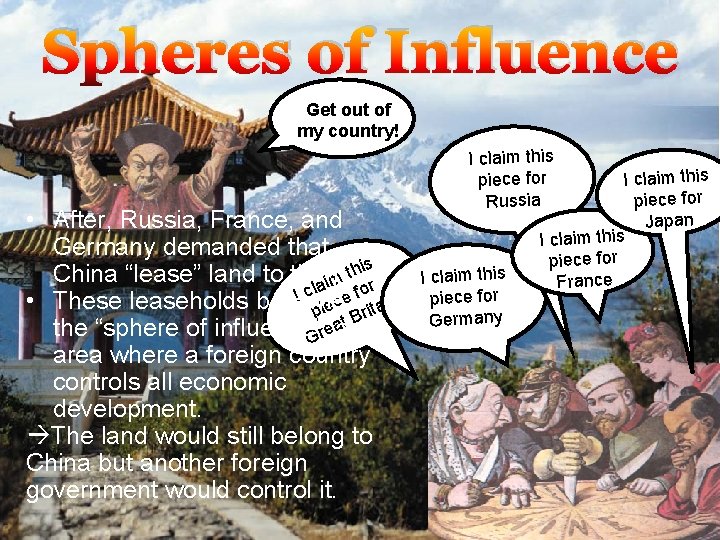 Spheres of Influence Get out of my country! • After, Russia, France, and Germany