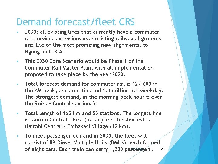 Demand forecast/fleet CRS § 2030; all existing lines that currently have a commuter rail