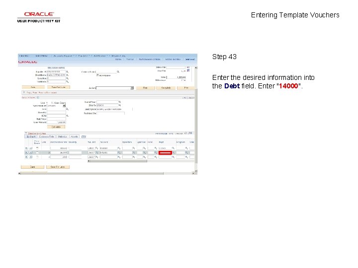 Entering Template Vouchers Step 43 Enter the desired information into the Debt field. Enter