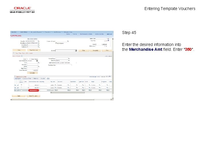 Entering Template Vouchers Step 45 Enter the desired information into the Merchandise Amt field.