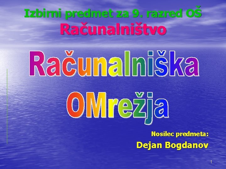 Izbirni predmet za 9. razred OŠ Računalništvo Nosilec predmeta: Dejan Bogdanov 1 