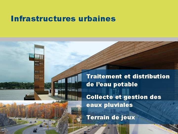 Infrastructures urbaines Traitement et distribution de l’eau potable Collecte et gestion des eaux pluviales