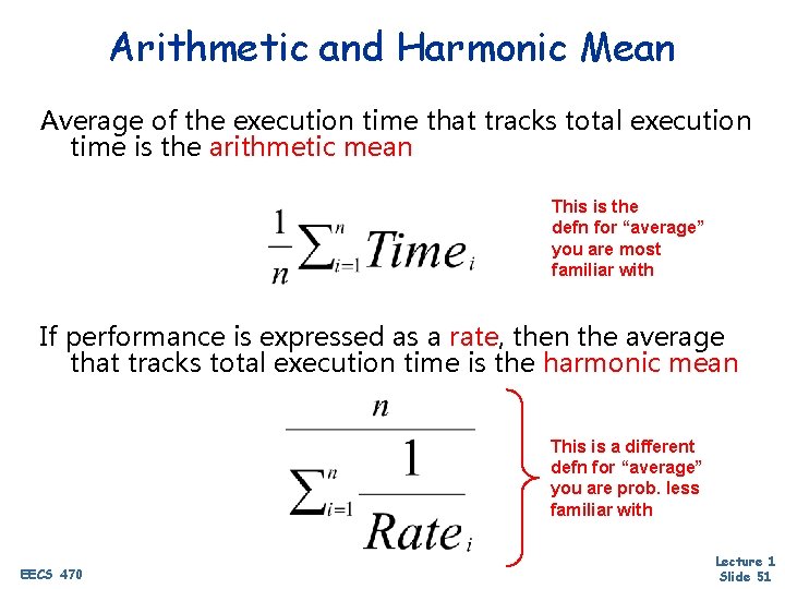 Arithmetic and Harmonic Mean Average of the execution time that tracks total execution time