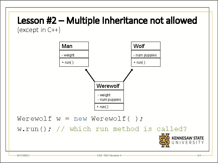 Lesson #2 – Multiple Inheritance not allowed (except in C++) Man Wolf - weight