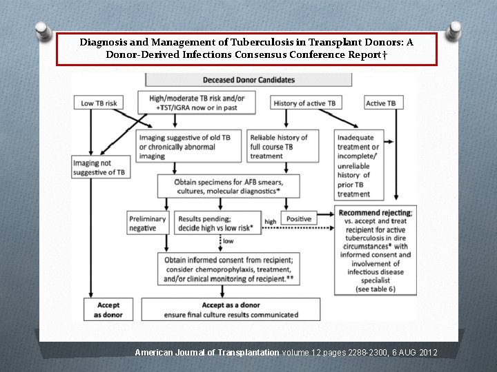 Diagnosis and Management of Tuberculosis in Transplant Donors: A Donor‐Derived Infections Consensus Conference Report†