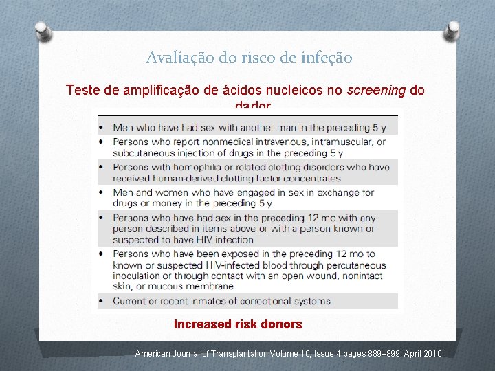 Avaliação do risco de infeção Teste de amplificação de ácidos nucleicos no screening do