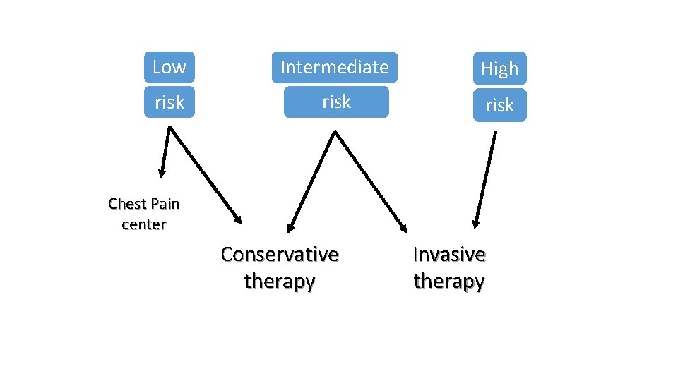 Low Intermediate High risk Chest Pain center Conservative therapy Invasive therapy 