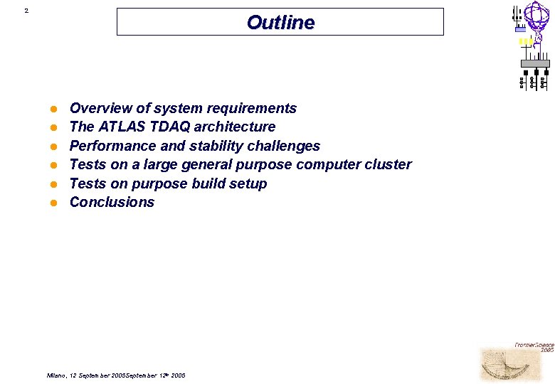 2 Outline l l l Overview of system requirements The ATLAS TDAQ architecture Performance