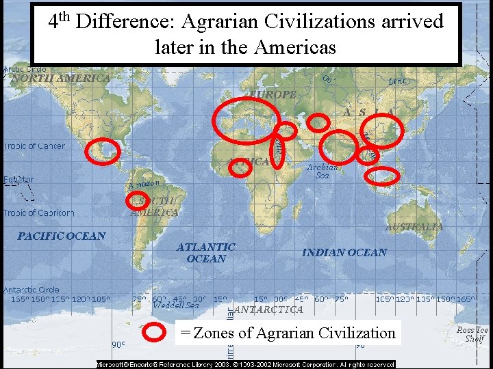 4 th Difference: Agrarian Civilizations arrived later in the Americas = Zones of Agrarian
