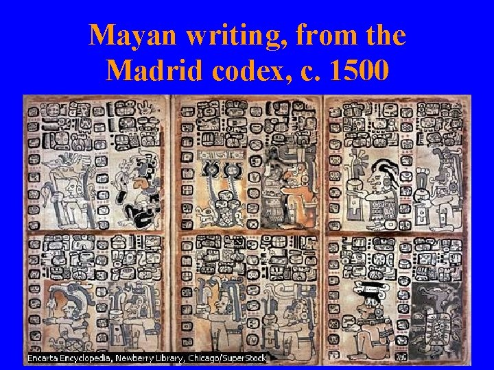 Mayan writing, from the Madrid codex, c. 1500 