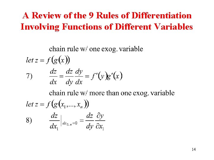 A Review of the 9 Rules of Differentiation Involving Functions of Different Variables 14