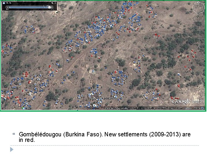  Gombélédougou (Burkina Faso). En rouge les nouvelles habitations (20092013) Gombélédougou (Burkina Faso). New