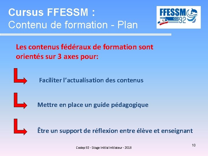 Cursus FFESSM : Contenu de formation - Plan Les contenus fédéraux de formation sont