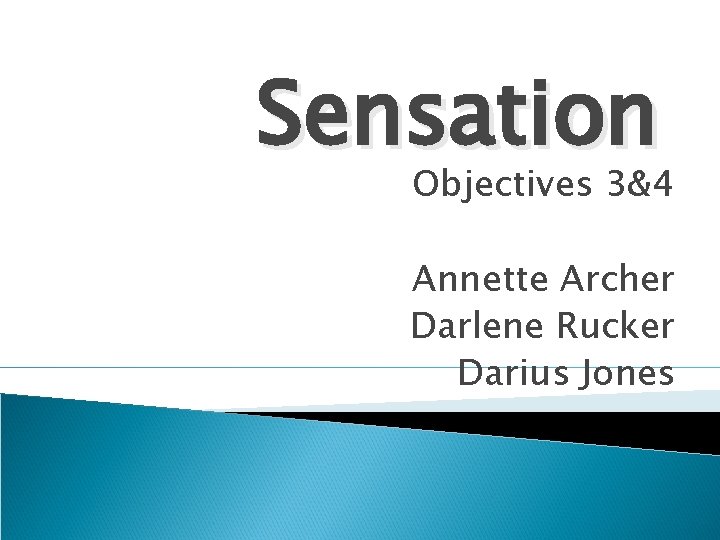 Sensation Objectives 3&4 Annette Archer Darlene Rucker Darius Jones 