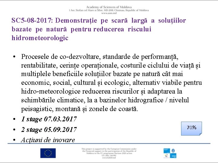 SC 5 -08 -2017: Demonstrație pe scară largă a soluțiilor bazate pe natură pentru