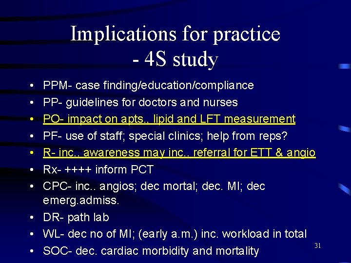 Implications for practice - 4 S study • • PPM- case finding/education/compliance PP- guidelines