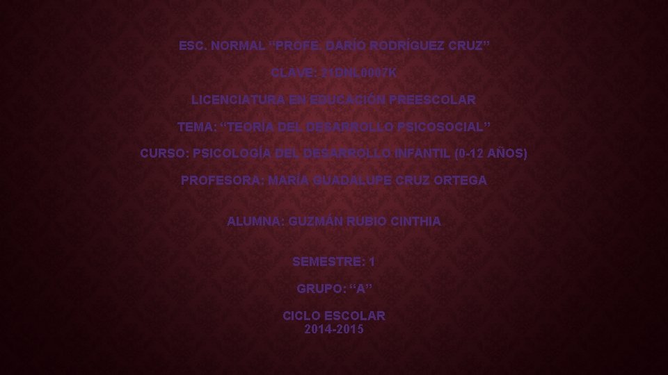 ESC. NORMAL “PROFE. DARÍO RODRÍGUEZ CRUZ” CLAVE: 21 DNL 0007 K LICENCIATURA EN EDUCACIÓN