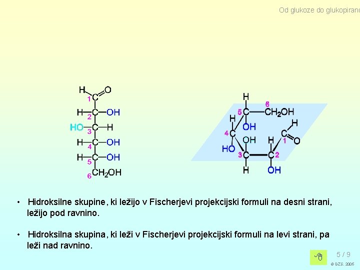 Od glukoze do glukopirano • Hidroksilne skupine, ki ležijo v Fischerjevi projekcijski formuli na Od glukoze do glukopirano • Hidroksilne skupine, ki ležijo v Fischerjevi projekcijski formuli na