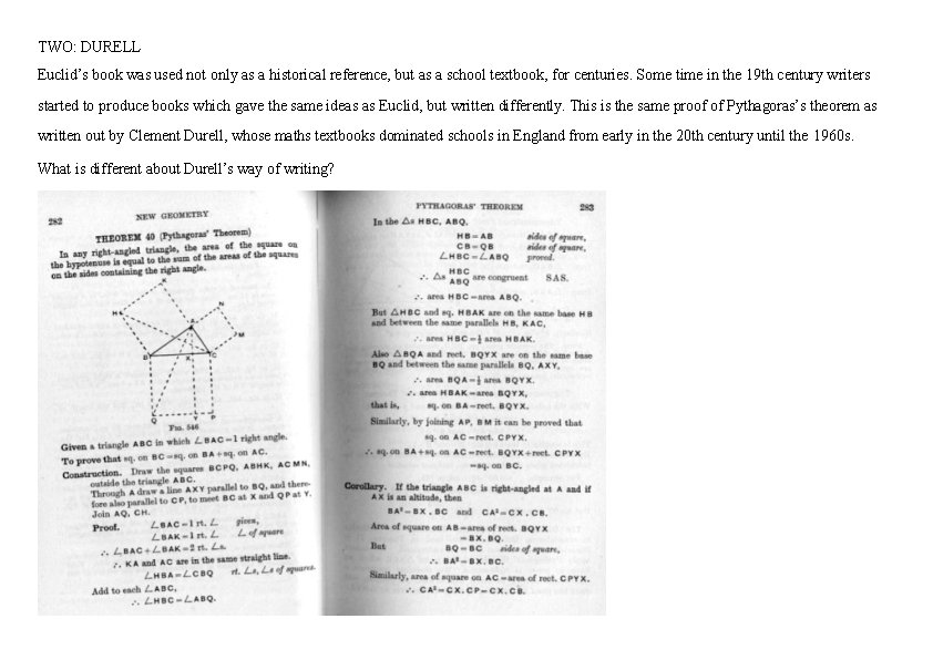 TWO: DURELL Euclid’s book was used not only as a historical reference, but as