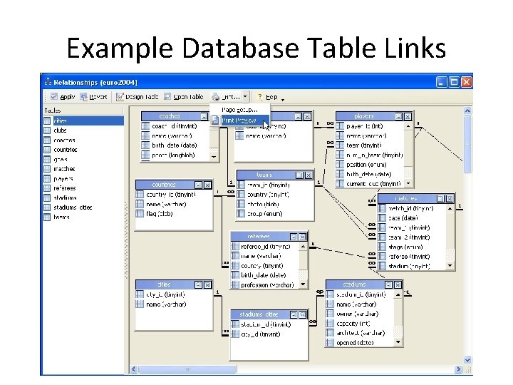 Example Database Table Links Example Database Table Links