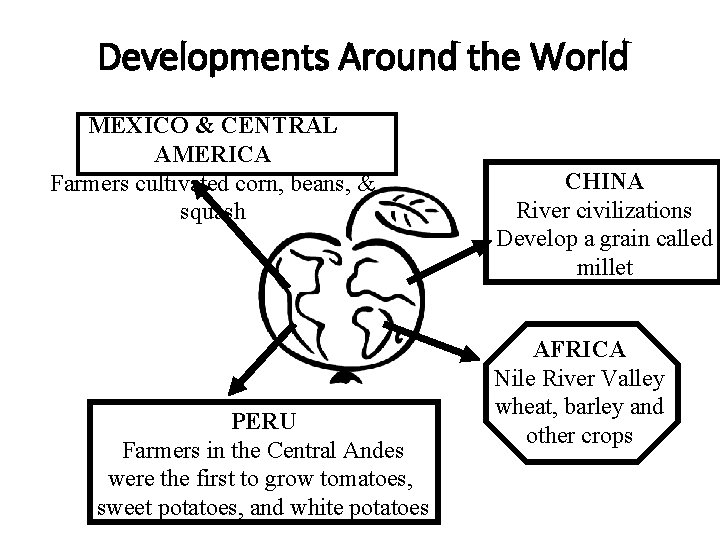 Developments Around the World MEXICO & CENTRAL AMERICA Farmers cultivated corn, beans, & squash