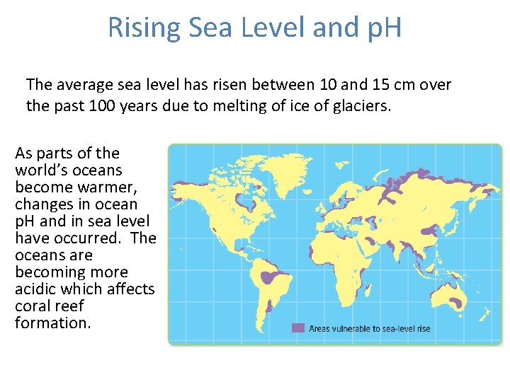 Rising Sea Level and p. H The average sea level has risen between 10