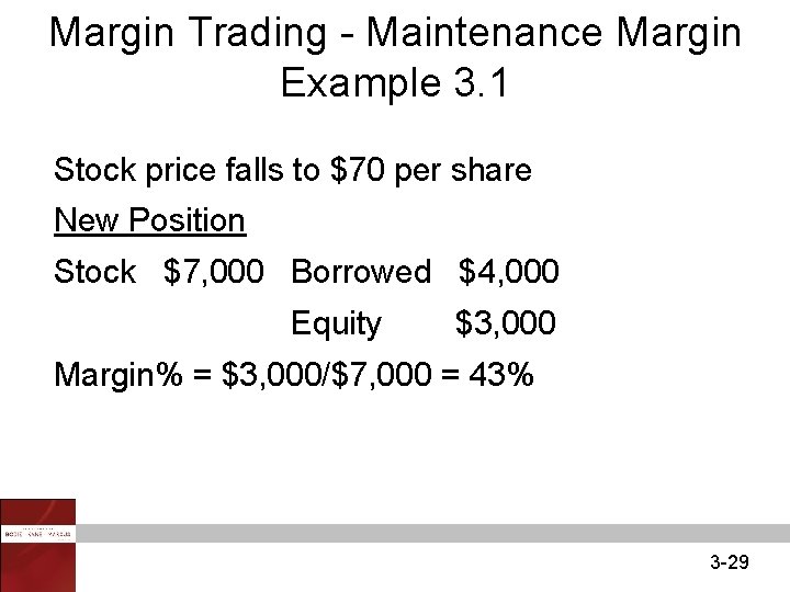 Margin Trading - Maintenance Margin Example 3. 1 Stock price falls to $70 per
