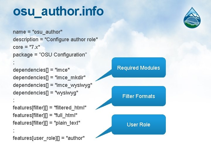 osu_author. info name = "osu_author" description = "Configure author role" core = "7. x"