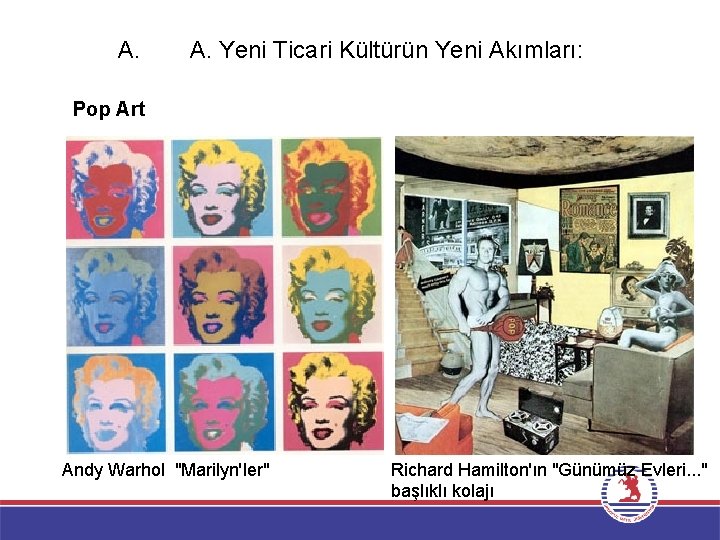 A. A. Yeni Ticari Kültürün Yeni Akımları: Pop Art Andy Warhol "Marilyn'ler" Richard Hamilton'ın